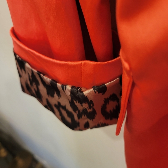Joan Rivers 3/4 Trench Coat Bright Orange Leopard Lining With Belt Small - Picture 12 of 15
